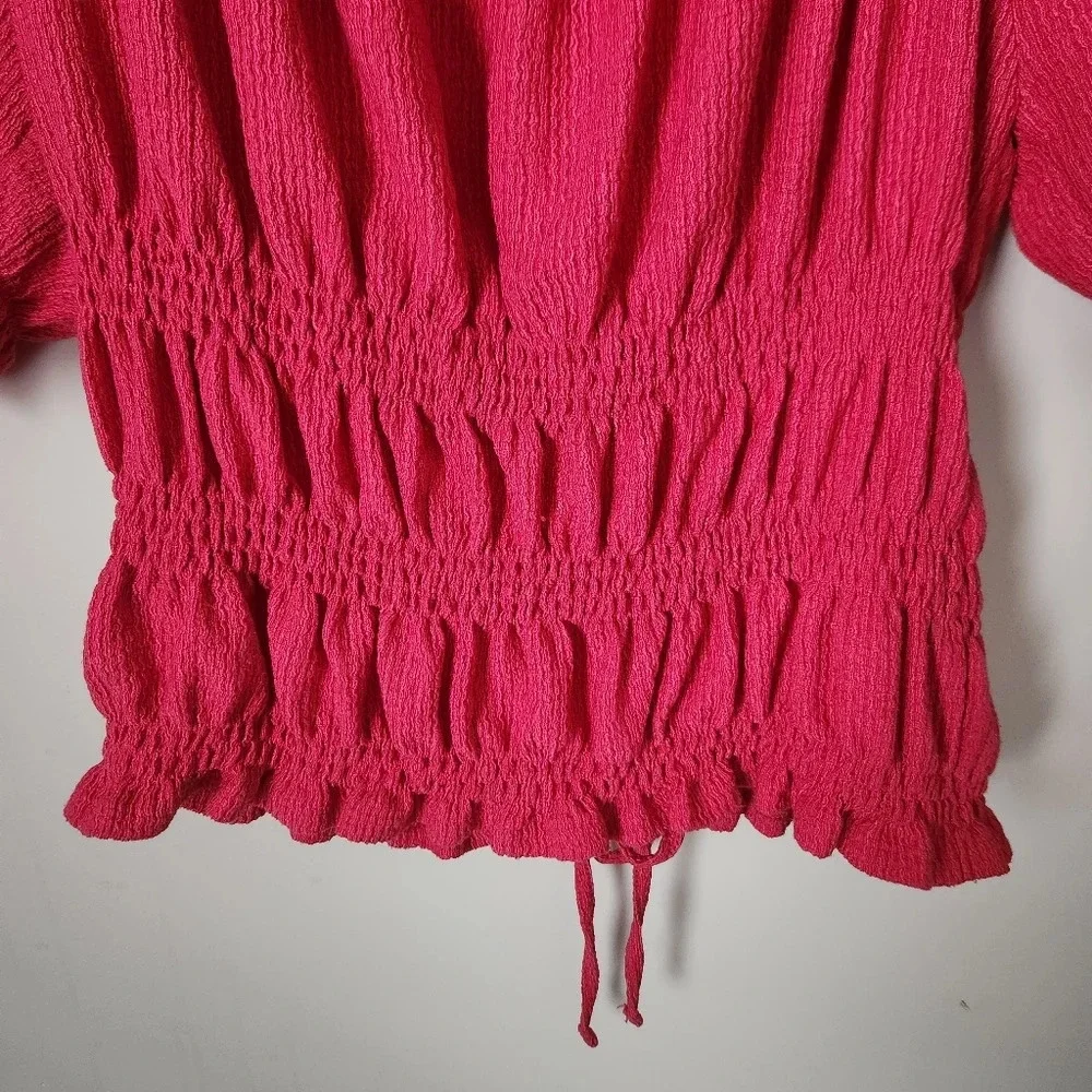 Anthropologie Pilcro | Puff-Sleeved Cinched Waist Top in Rose/Tyrie - Size XL